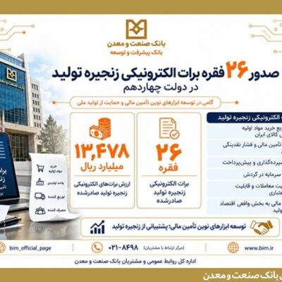 صدور ۲۶ فقره برات الكترونیكی توسط بانك صنعت و معدن در دولت چهاردهم
